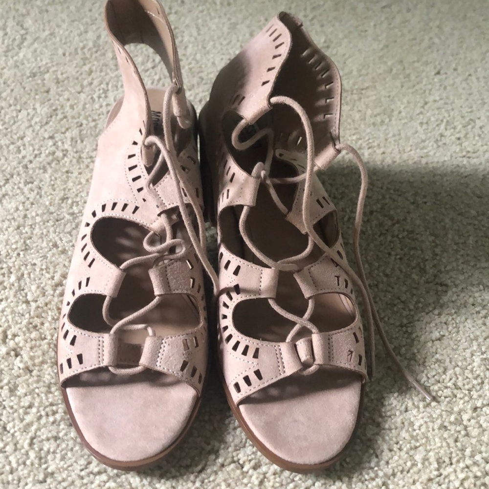 Tan Lace Up Heeled Sandals